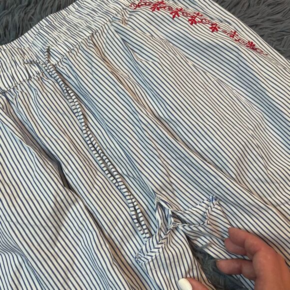 Anthropologie Hemant & Nandita Embroidered Striped Pants Red Tassels Size L - Picture 5 of 6